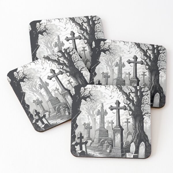 Item preview, Gothic Cemetery Spooky Graveyard Crosses Vintage Engraving designed and sold by DarkOriginArts.