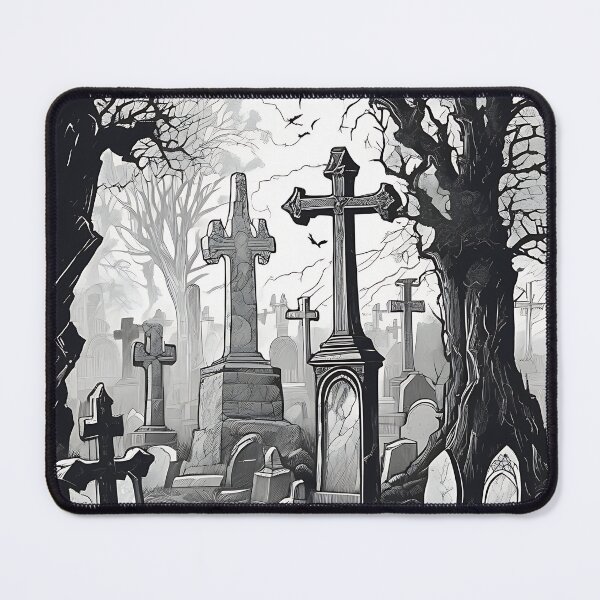 Item preview, Gothic Cemetery Spooky Graveyard Crosses Vintage Engraving designed and sold by DarkOriginArts.