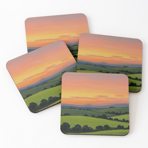 Item preview, Vibrant Sunset over Green Hills Oil Painting Art designed and sold by ondante.