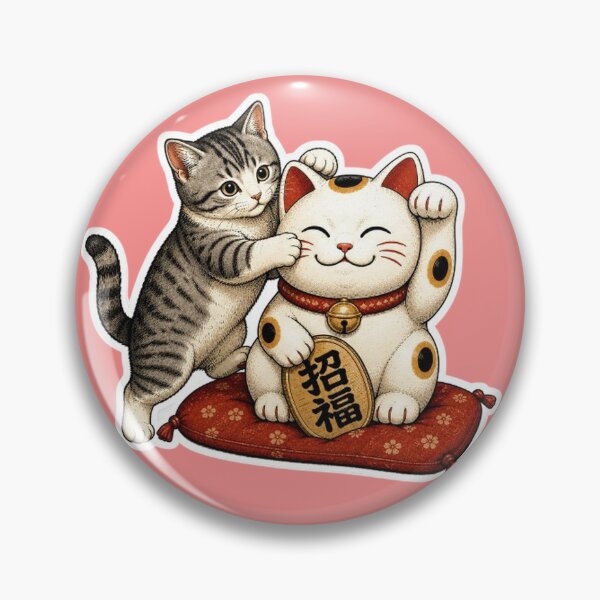 Item preview, Real Cat Meets Maneki Neko Lucky Cat Japanese Fortune Sticker Kawaii Art designed and sold by Aguri-tei.