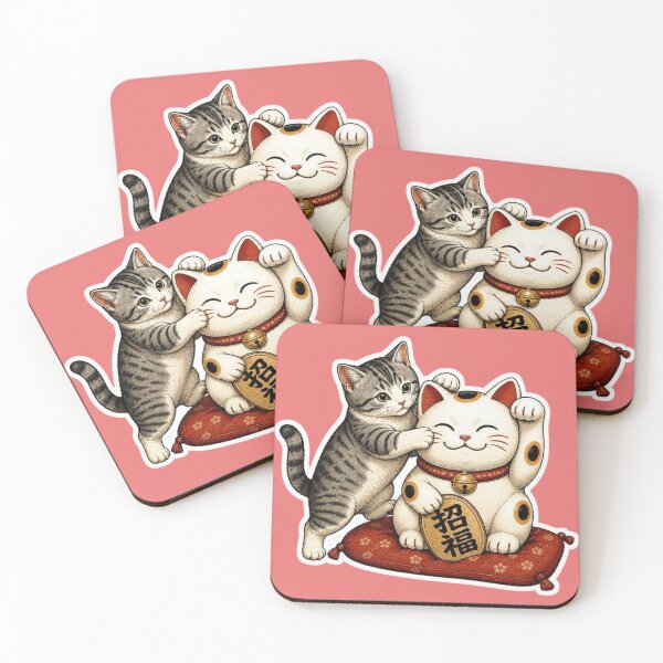 Item preview, Real Cat Meets Maneki Neko Lucky Cat Japanese Fortune Sticker Kawaii Art designed and sold by Aguri-tei.