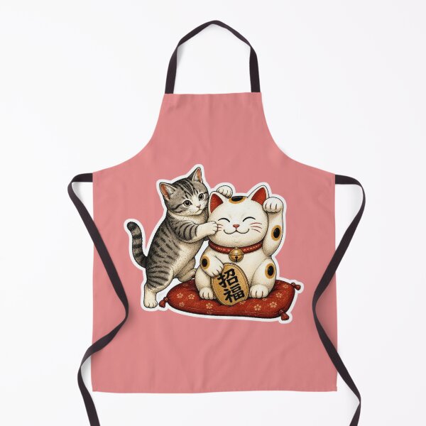 Item preview, Real Cat Meets Maneki Neko Lucky Cat Japanese Fortune Sticker Kawaii Art designed and sold by Aguri-tei.