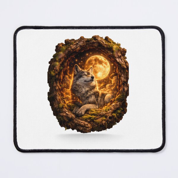 Item preview, Majestic Wolf Portrait in Rustic Bark Frame – Forest Wildlife Art designed and sold by GGAUL.