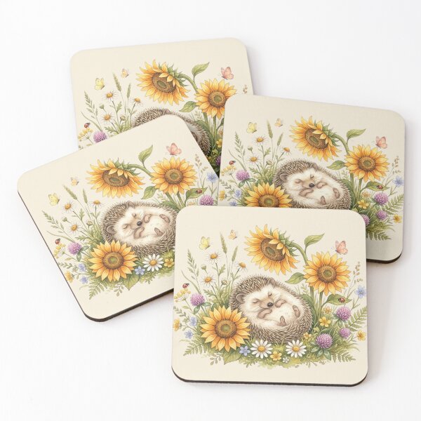 Item preview, Sleeping Hedgehog Sunflower Meadow Cottagecore Summer designed and sold by CalmCapy Co.