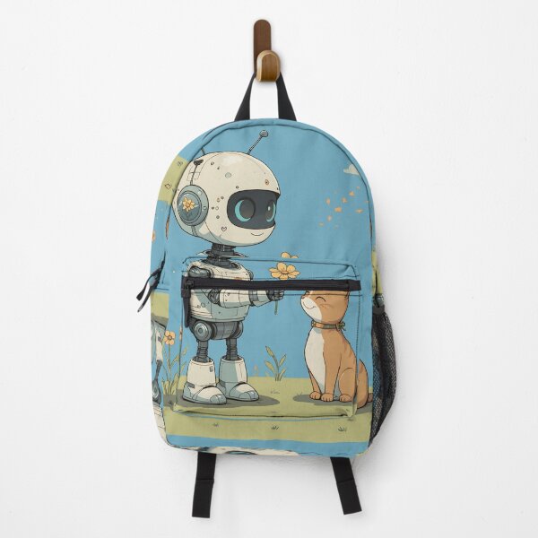 Item preview, Wholesome Robot Giving Flower to Cat — Cute Funny Kids Illustration Art designed and sold by Amplify-n-Co.