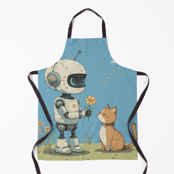 Item preview, Wholesome Robot Giving Flower to Cat — Cute Funny Kids Illustration Art designed and sold by Amplify-n-Co.