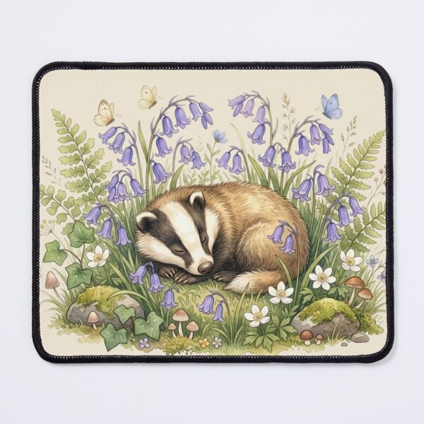 Item preview, Sleeping Badger Bluebell Forest Cottagecore Summer designed and sold by CalmCapy Co.