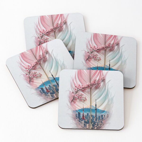 Item preview, Tokyo Sakura Feather Art | Mount Fuji and Skyline Travel Illustration designed and sold by GalleryPeak.