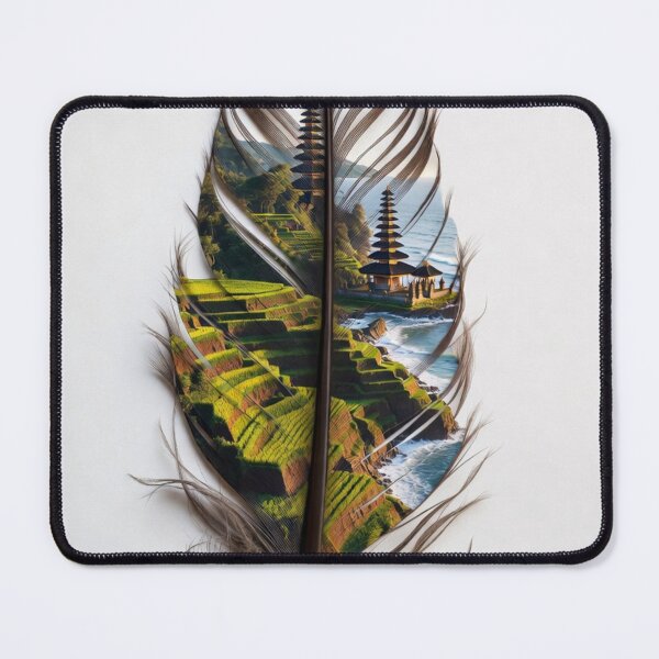 Item preview, Bali Feather Art | Rice Terraces and Temple Coastal Travel Illustration designed and sold by GalleryPeak.