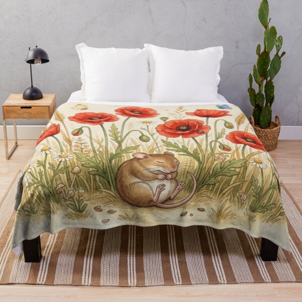 Item preview, Sleeping Mouse Poppy Field Cottagecore Summer Meadow designed and sold by CalmCapy Co.