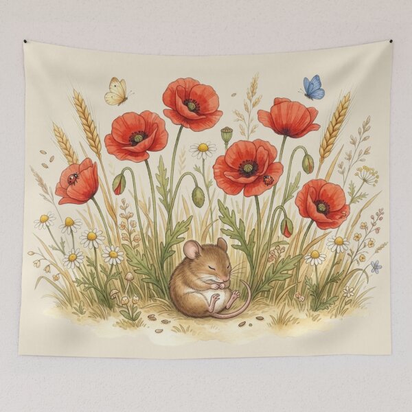 Item preview, Sleeping Mouse Poppy Field Cottagecore Summer Meadow designed and sold by CalmCapy Co.