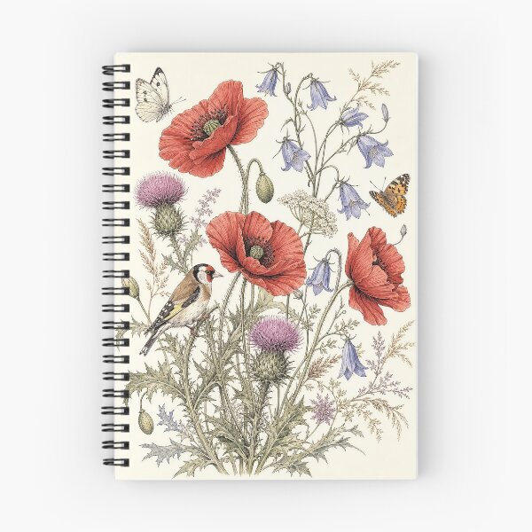 Item preview, Vintage Botanical Chart Red Poppies and Thistles designed and sold by NuvoraNest.