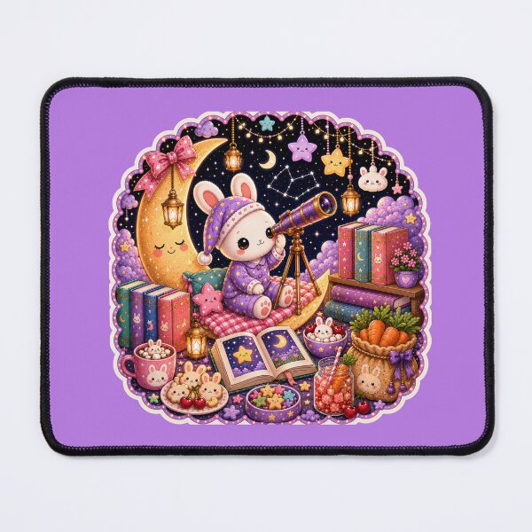 Item preview, Cute Moon Bunny Reading Under the Stars – Cozy Kawaii Cottagecore Art designed and sold by ALH Apparel.