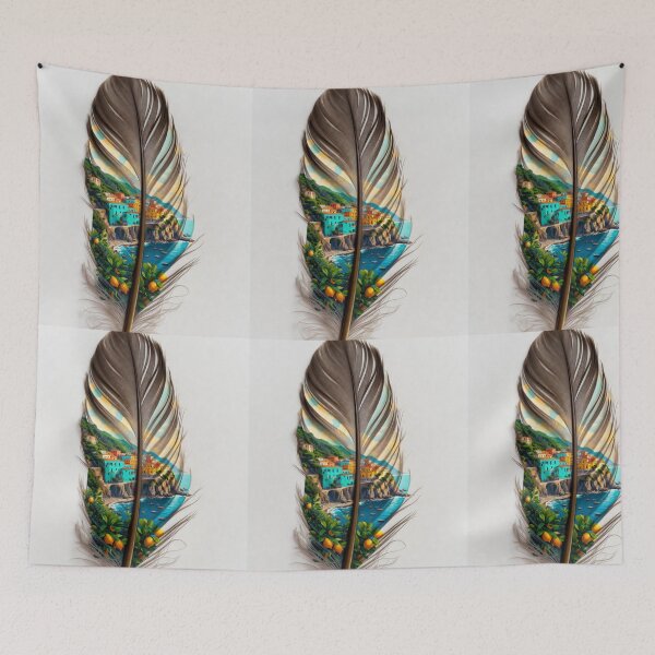 Item preview, Amalfi Coast Feather Art | Italian Coastal Travel Illustration designed and sold by GalleryPeak.