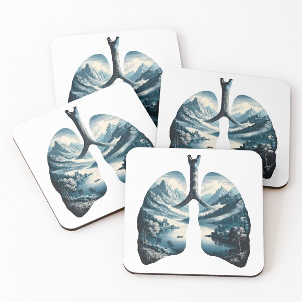 Item preview, Vintage Lung Double Exposure Mountain Landscape Anatomy Art Print in Indigo Blue designed and sold by SlocifieShop.