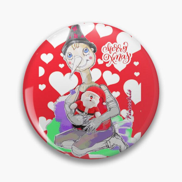 Item preview, Merry Christmas Playing Wood PINOCCHIO Doll with Santa & Hearts (Original Drawing by ACCI) designed and sold by VanyssaGraphics.