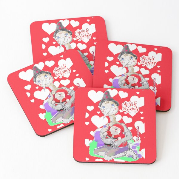 Item preview, Merry Christmas Playing Wood PINOCCHIO Doll with Santa & Hearts (Original Drawing by ACCI) designed and sold by VanyssaGraphics.