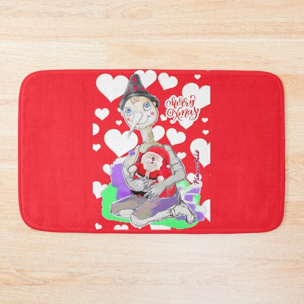Item preview, Merry Christmas Playing Wood PINOCCHIO Doll with Santa & Hearts (Original Drawing by ACCI) designed and sold by VanyssaGraphics.