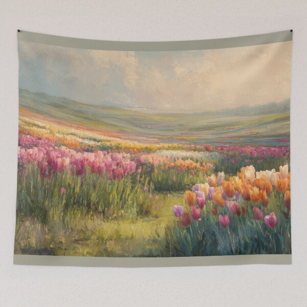 Item preview, Sunlit Tulip Meadow | Impressionist Floral Landscape Painting designed and sold by Bound for Wonder.