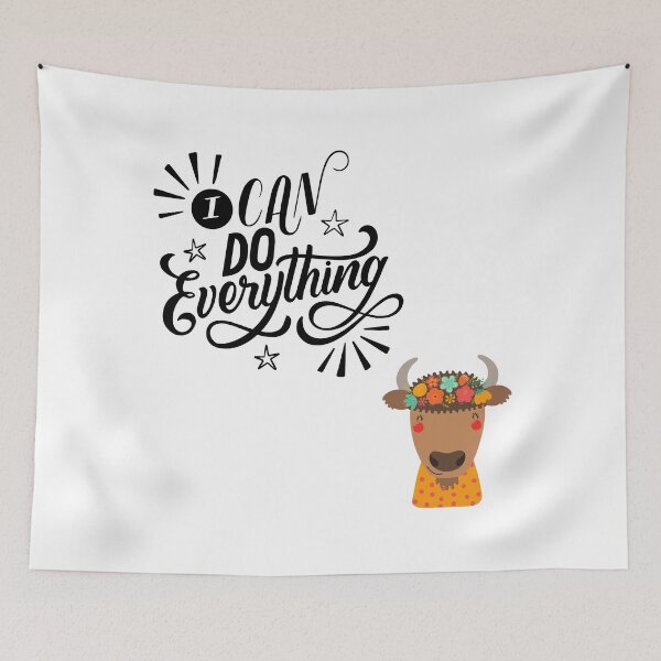 Item preview, Good vibe positive quote I can do everything Cute Floral Highland Cow Illustration – I Love Cows Kawaii Boho Farm Animal Design designed and sold by JessLamunn89.
