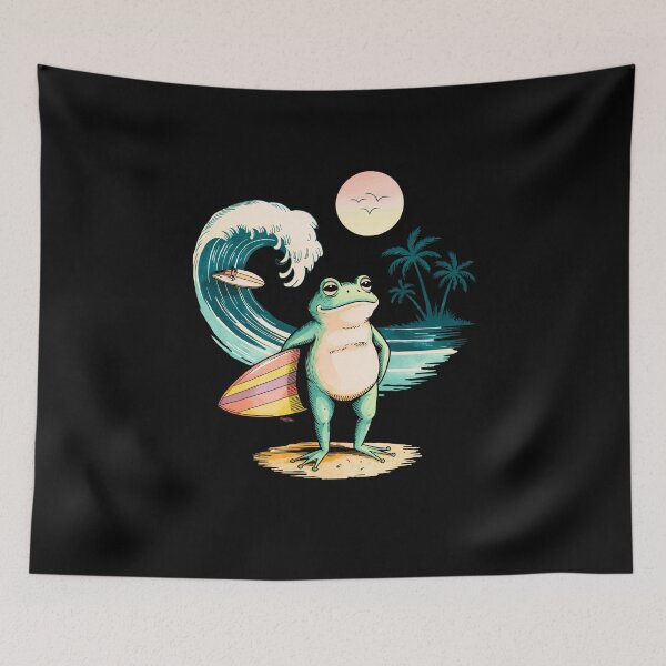 Item preview, Vintage Surf Frog Beach Vibes Retro 80s Surfboard Cartoon Coastal Summer designed and sold by SlocifieShop.