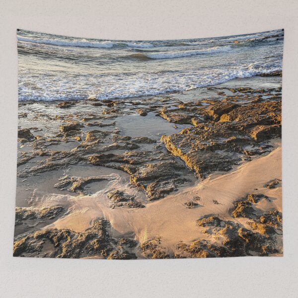 Item preview, Golden Hour Sunset on Rocky Sea Beach Coastline Landscape designed and sold by MariaAbaza.