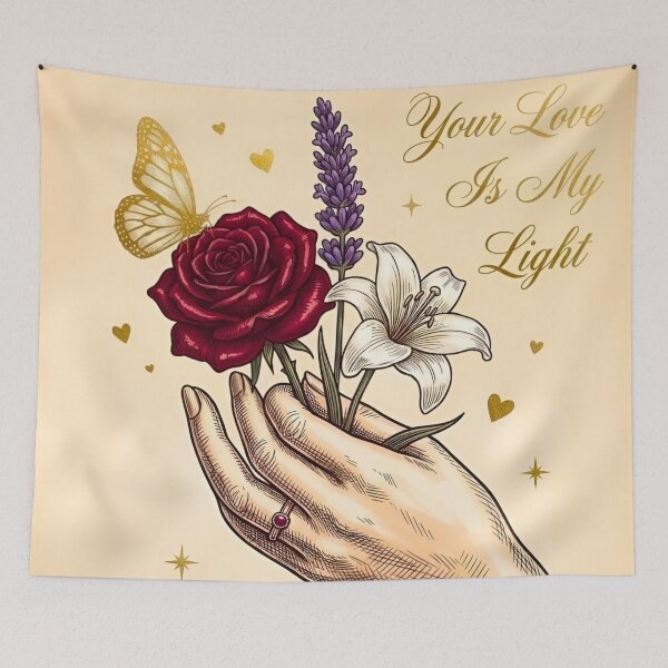Item preview, Your Love Is My Light Vintage Hand Holding Bouquet Butterfly Engraving designed and sold by Good Vibes .
