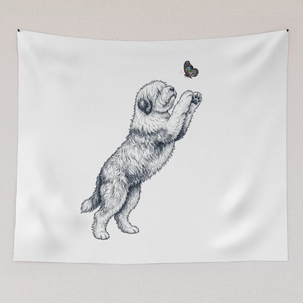 Item preview, Vintage Old English Sheepdog with Butterfly Dog Mom Owner designed and sold by TerryConnells.