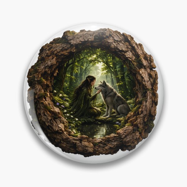 Item preview, Mystical Elf and Wolf in Woodland Frame – Fantasy Forest Art designed and sold by GGAUL.