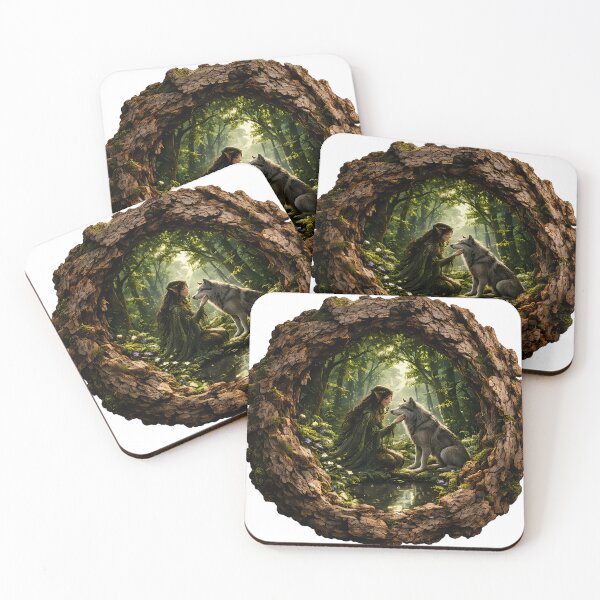 Item preview, Mystical Elf and Wolf in Woodland Frame – Fantasy Forest Art designed and sold by GGAUL.