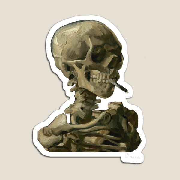 Van Gogh, Head of Skeleton Artwork Skull Reproduction, Posters, Tshirts, Prints, Bags, Men, Women, Kids Magnet