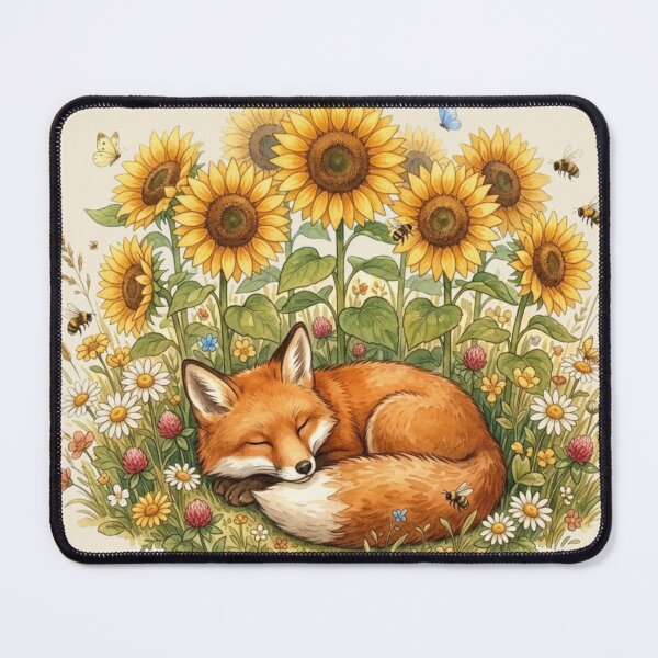 Item preview, Sleeping Fox Sunflowers Summer Cottagecore Meadow Art designed and sold by CalmCapy Co.