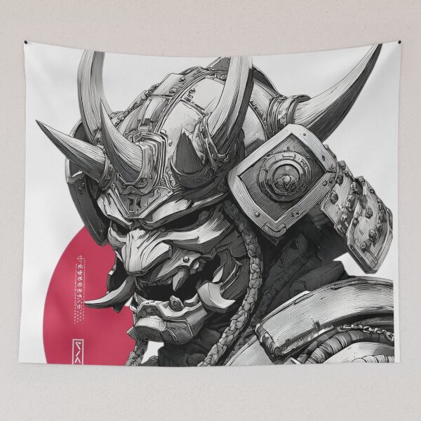 Item preview, Cyber Oni Samurai Mask with Sakura Flowers | Japanese Yokai Warrior Art | Dark Fantasy Mecha Demon Illustration designed and sold by Dyan4.
