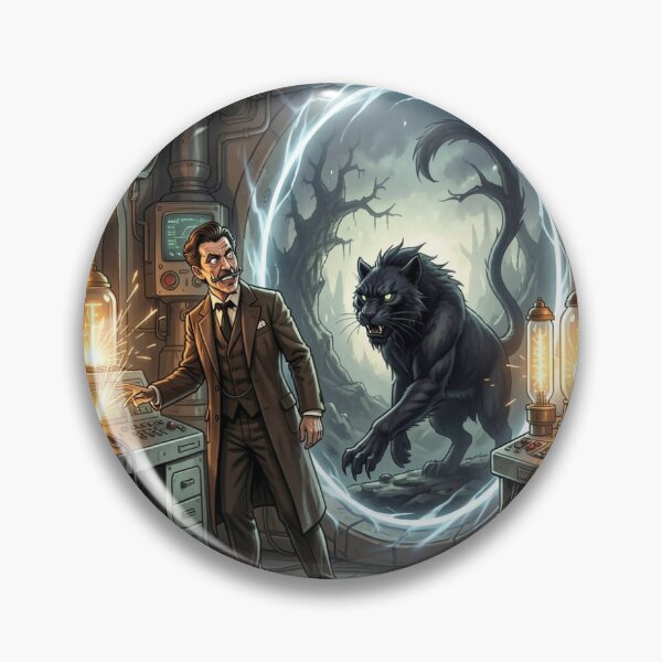 Item preview, A retrofuturistic Tesla lab opens a portal for a shadow panther. designed and sold by FotoworldEdel.