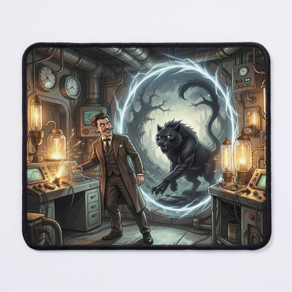 Item preview, A retrofuturistic Tesla lab opens a portal for a shadow panther. designed and sold by FotoworldEdel.