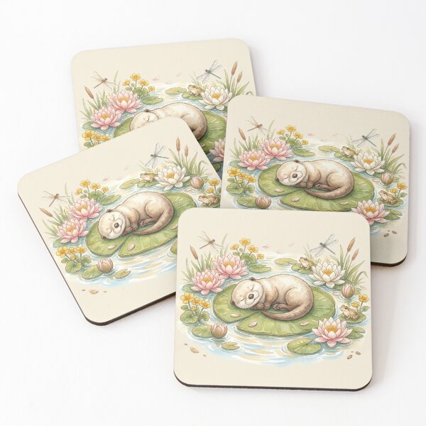 Item preview, Sleeping Otter Lily Pad Summer Cottagecore River Art designed and sold by CalmCapy Co.