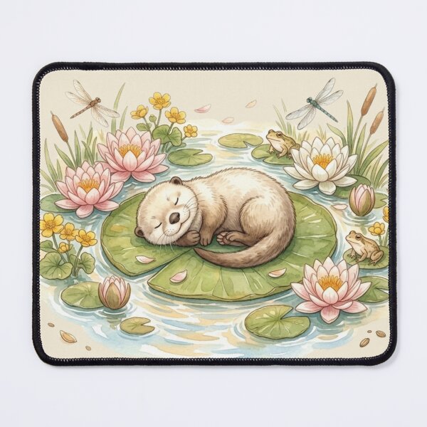 Item preview, Sleeping Otter Lily Pad Summer Cottagecore River Art designed and sold by CalmCapy Co.