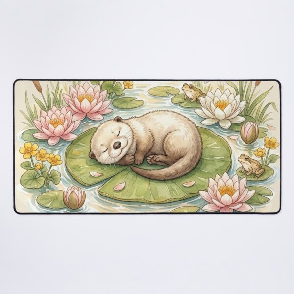 Item preview, Sleeping Otter Lily Pad Summer Cottagecore River Art designed and sold by CalmCapy Co.