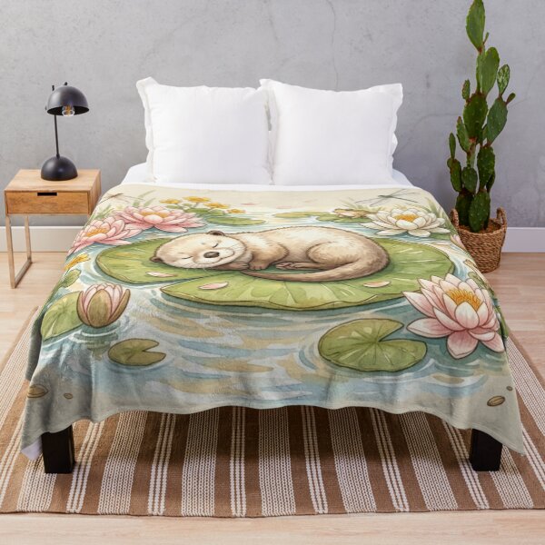 Item preview, Sleeping Otter Lily Pad Summer Cottagecore River Art designed and sold by CalmCapy Co.