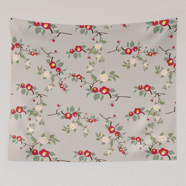 Item preview, Vintage Oatmeal Beige Camellia Floral Seamless Pattern designed and sold by MOONLIT MIRAGE.