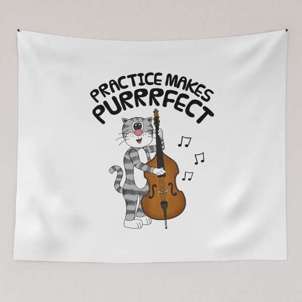 Item preview, Cat Playing Double Bass, Practice Makes Purrrfect, Bassist designed and sold by doodlerob.