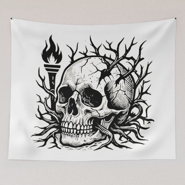 Item preview, Human skull with dry branches and burning torch designed and sold by By:MarcinK.