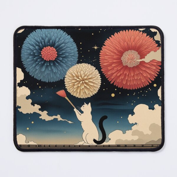 Item preview, Cat Painting Flower Fireworks in the Sky designed and sold by LEO'S CREATURE　れおずくりーちゃー.