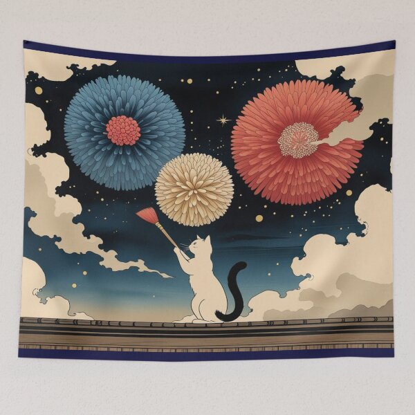 Item preview, Cat Painting Flower Fireworks in the Sky designed and sold by LEO'S CREATURE　れおずくりーちゃー.
