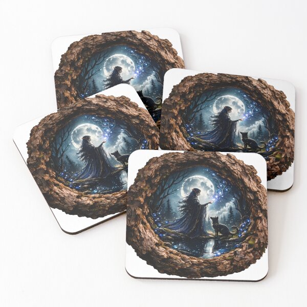 Item preview, Mystical Elf and Wolf in Woodland Frame – Fantasy Forest Art designed and sold by GGAUL.