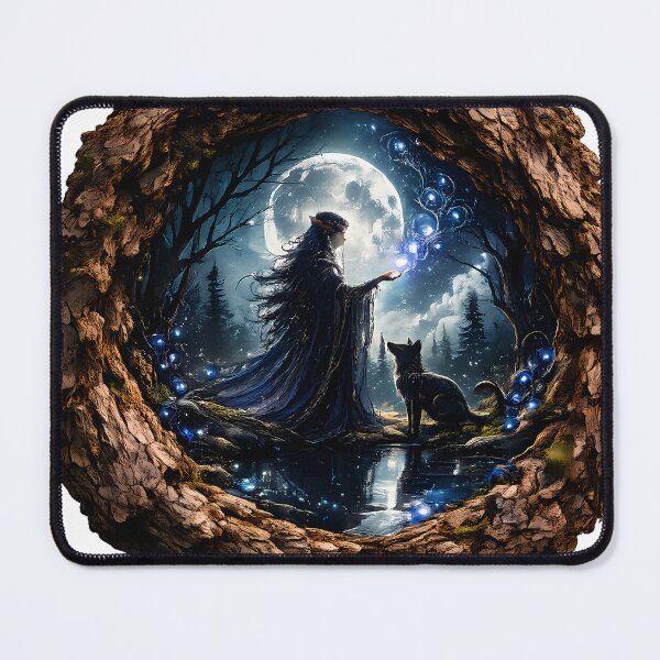 Item preview, Mystical Elf and Wolf in Woodland Frame – Fantasy Forest Art designed and sold by GGAUL.