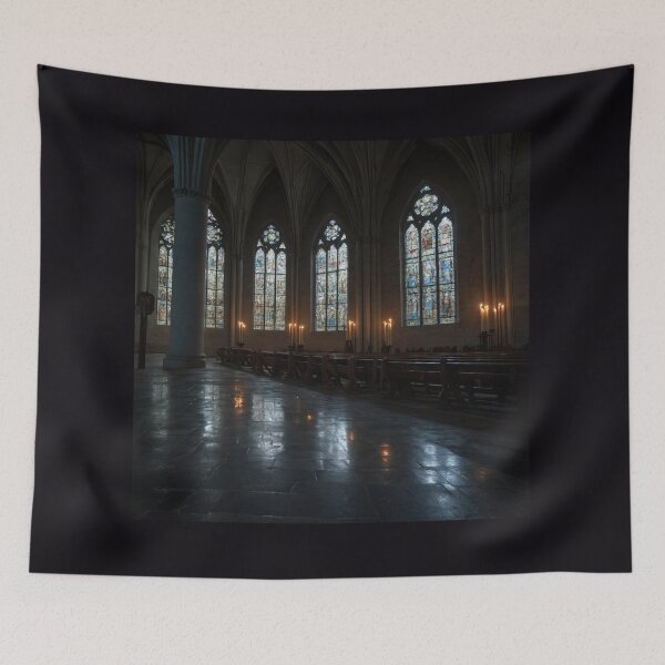 Item preview, Cloaked Stranger Inside Gothic Cathedral designed and sold by GeoWhimsy Studio.