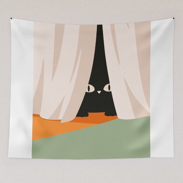 Item preview, Minimalist Cat Curtain Print designed and sold by Studio pod Burom.