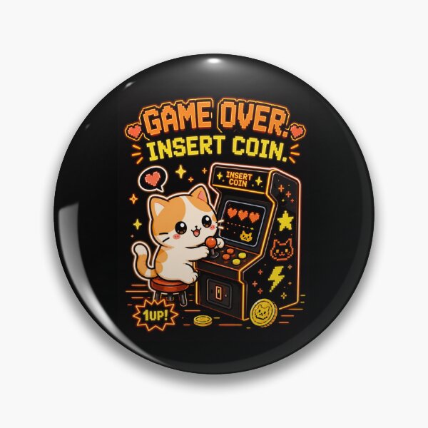 Item preview, Title: Cute Cat Arcade Game Over Insert Coin Shirt — Kawaii Retro Gamer Gift Cat Lover Tee designed and sold by MaynyStudio.