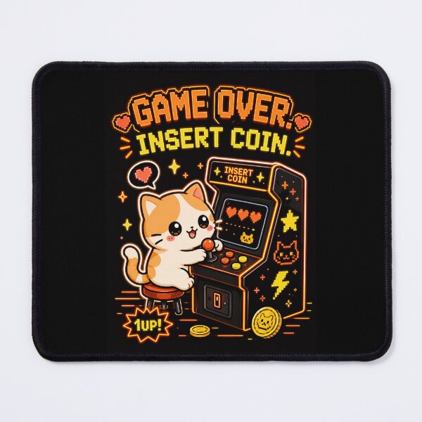Item preview, Title: Cute Cat Arcade Game Over Insert Coin Shirt — Kawaii Retro Gamer Gift Cat Lover Tee designed and sold by MaynyStudio.